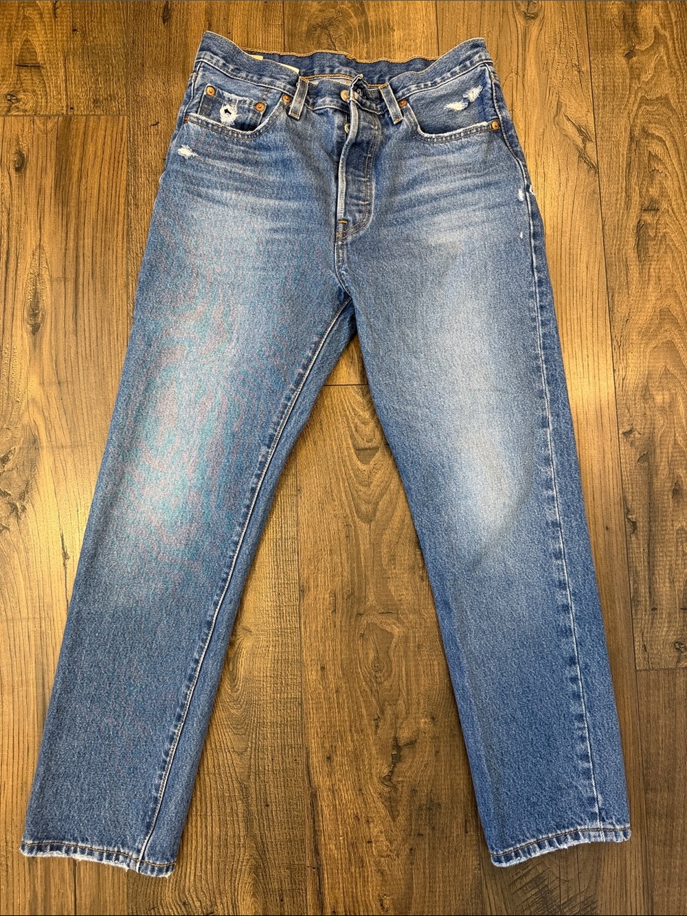Levi's Women's Distressed 501 Light Blue Straight Leg Jeans